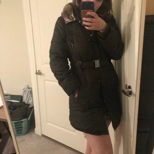 MY STUFF Olive Winter Jacket W/ Belt & Fur Hood